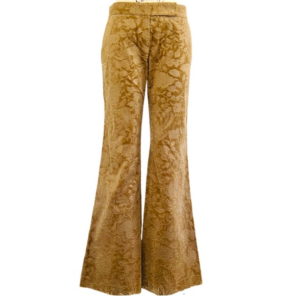 Theory Pants - THEORY Jacquard Velvet Low Waisted Flare Leg Pants in Tan Size 6